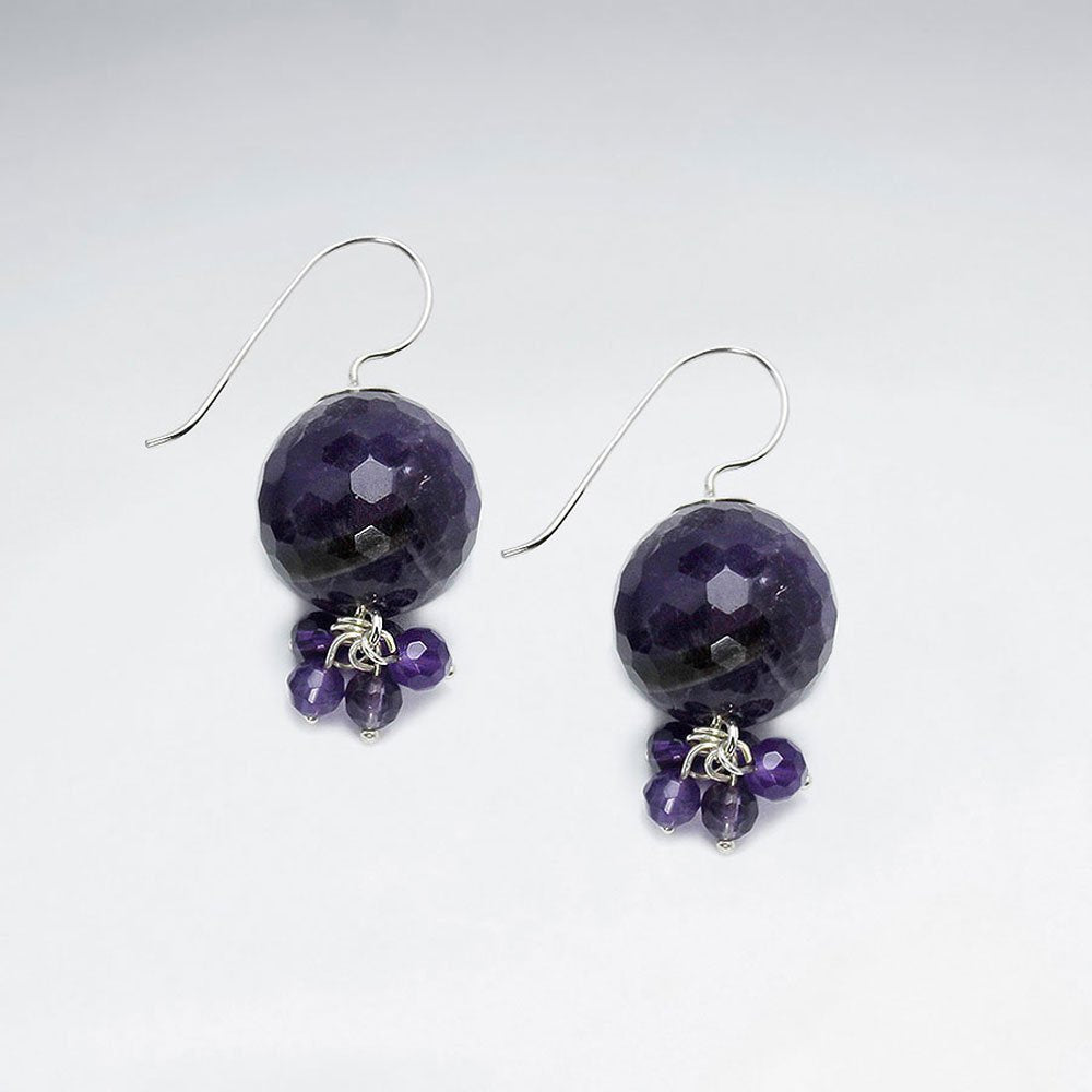 Earring With Clustered Dangling Faceted Amethyst
