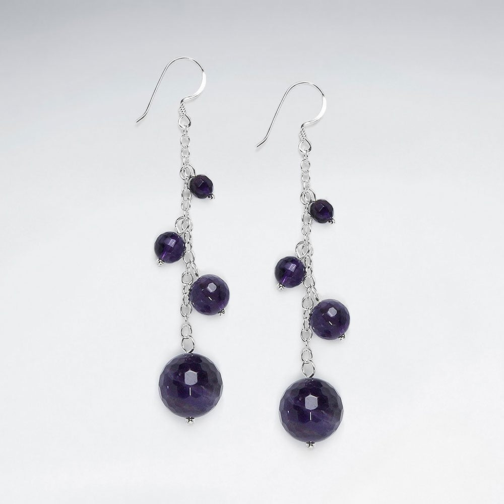 Dangling Cascaded Silver Earring With Multi Round Faceted Amethyst