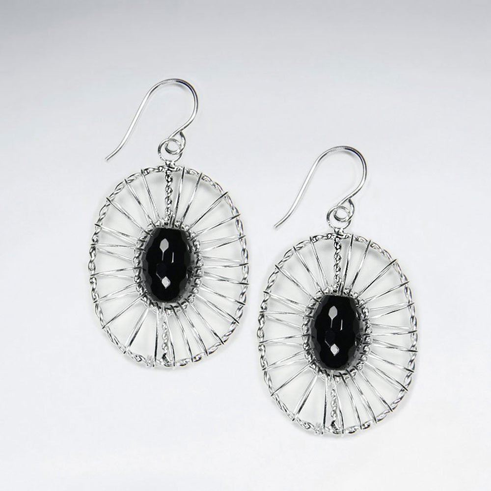 Wire Work Dangling Silver Earring With Faceted Oval Amethyst