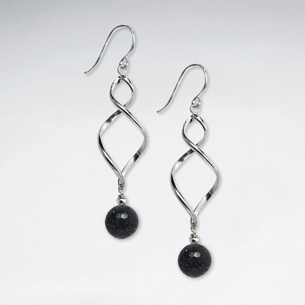 Twisted Silver Earring With Round Faceted Amethyst