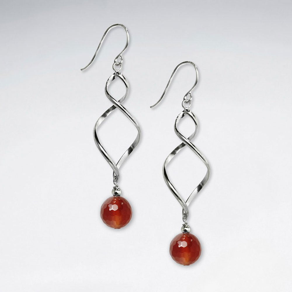 Twisted Silver Earring With Round Faceted Amethyst