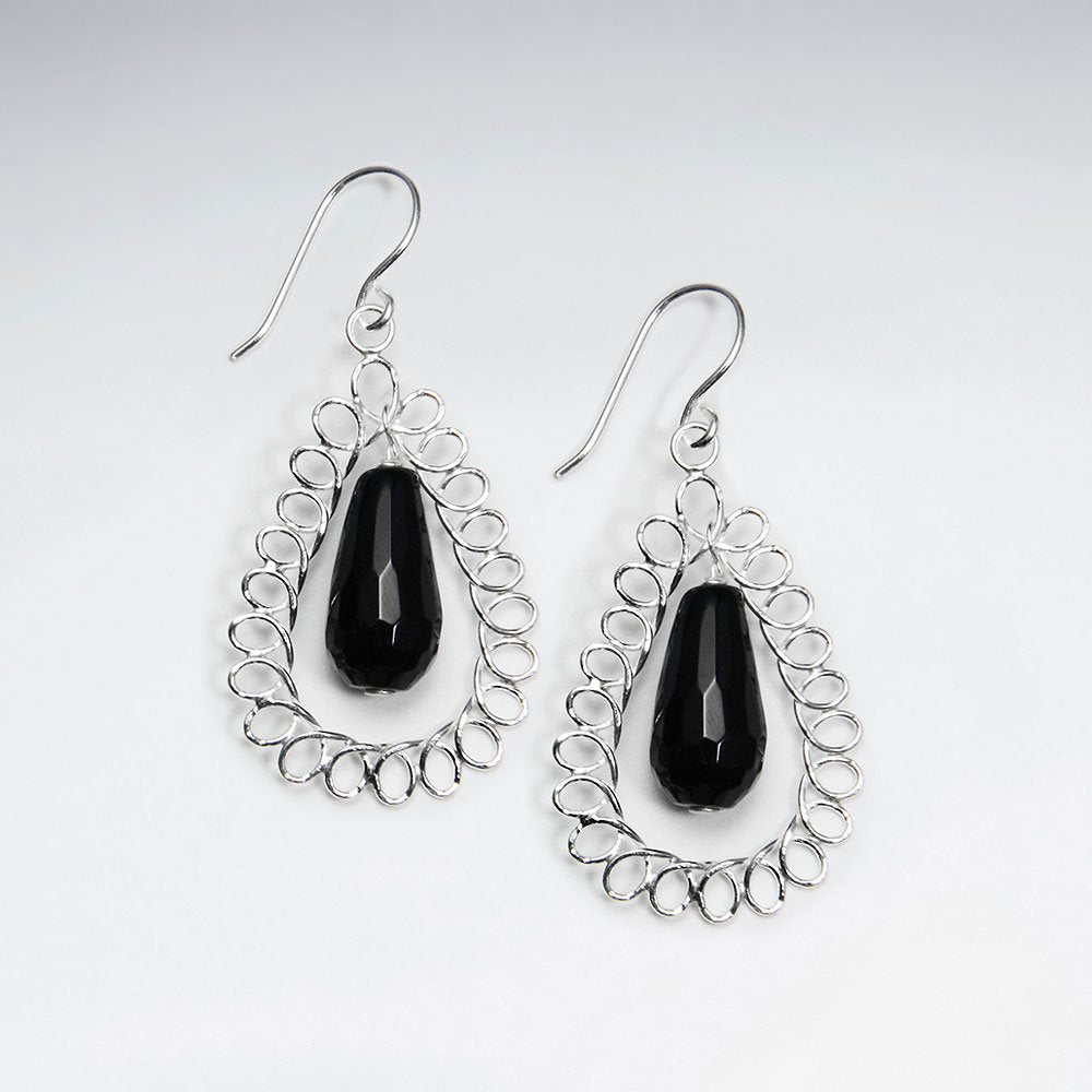 Drop Shape  Wirework Dangling Earring With Black Stone