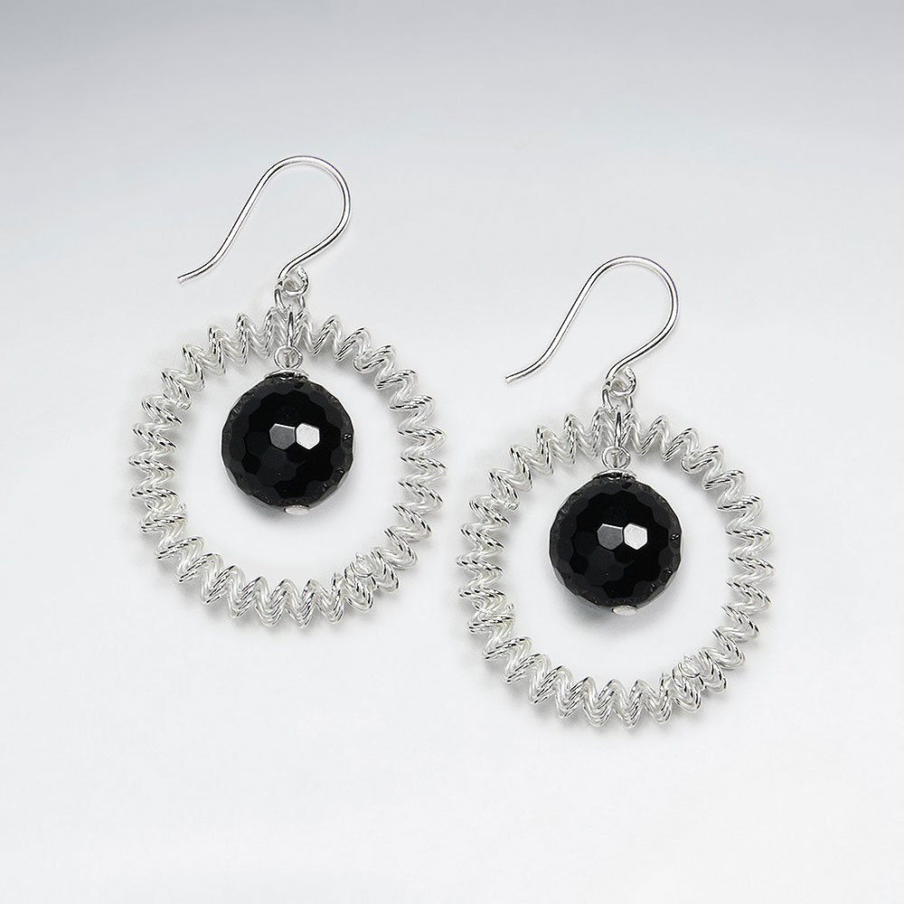 Open Circle Wirework Dangling Earring With Black Stone