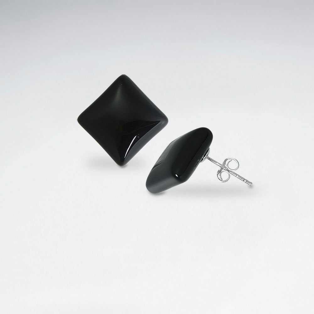 19 mm Square Black Stone Stud Earring