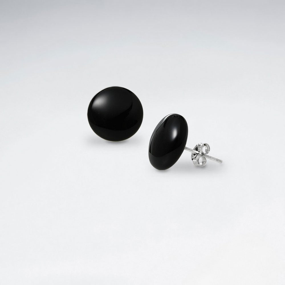 14 mm Round Black Stone Stud Earring