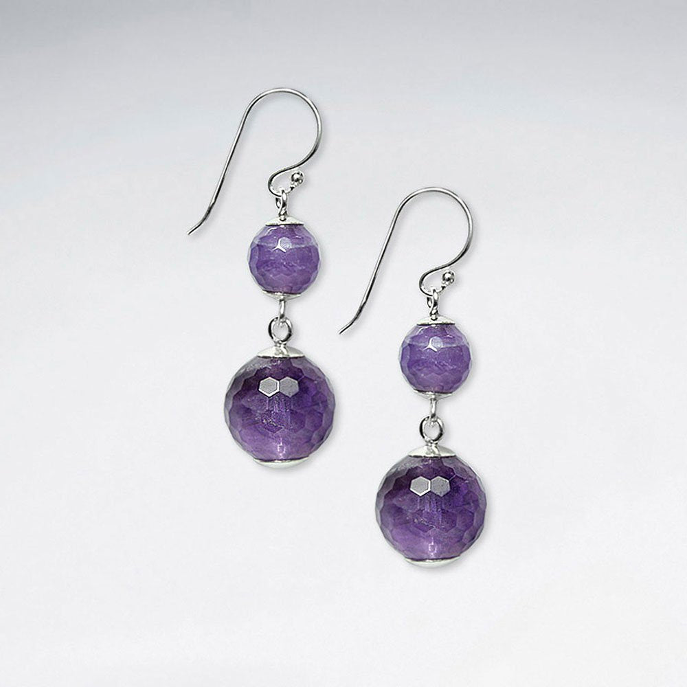 Double Faceted Amethyst Dangling Silver Earring