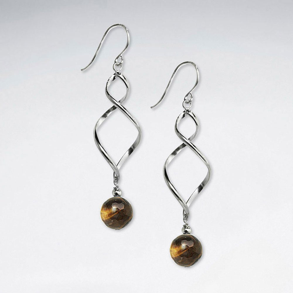 Twisted Silver Earring With Round Faceted Amethyst