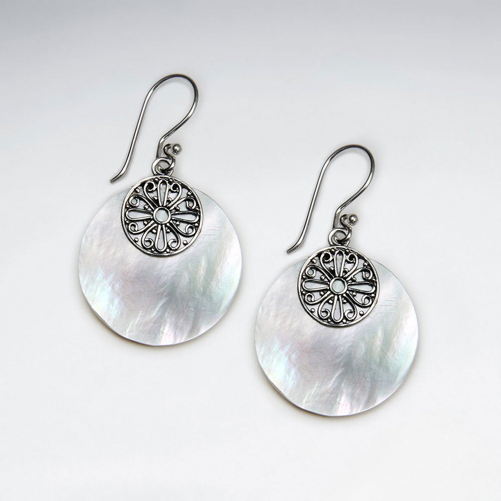 Round Mother Of Pearl Earring With Silver Hook