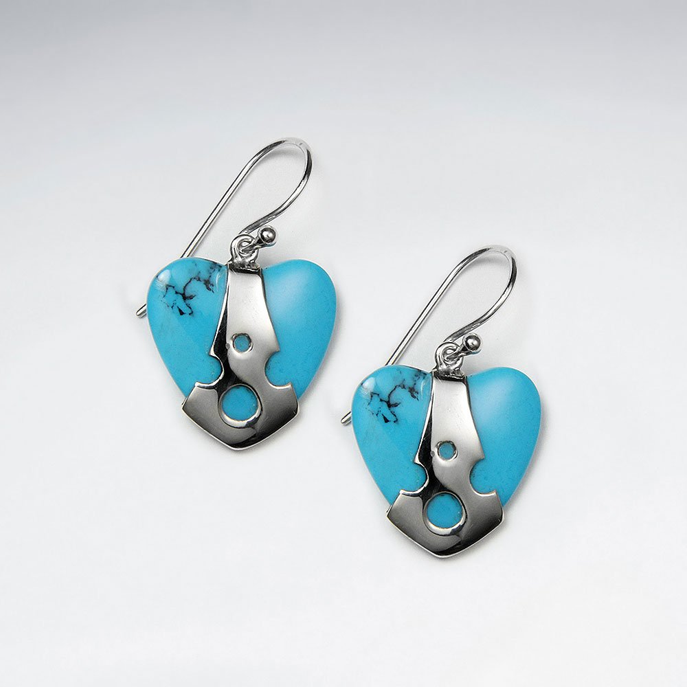 Heart Shape Blue Turquoise Silver Dangling Silver Earring