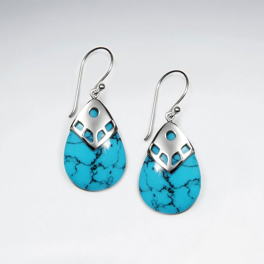 Drop Shape Blue Turquoise Silver Dangling Silver Earring