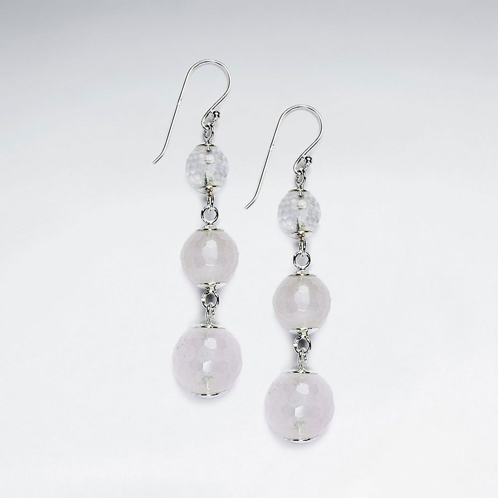 Triple Round Faceted Black Stone Silver Earring