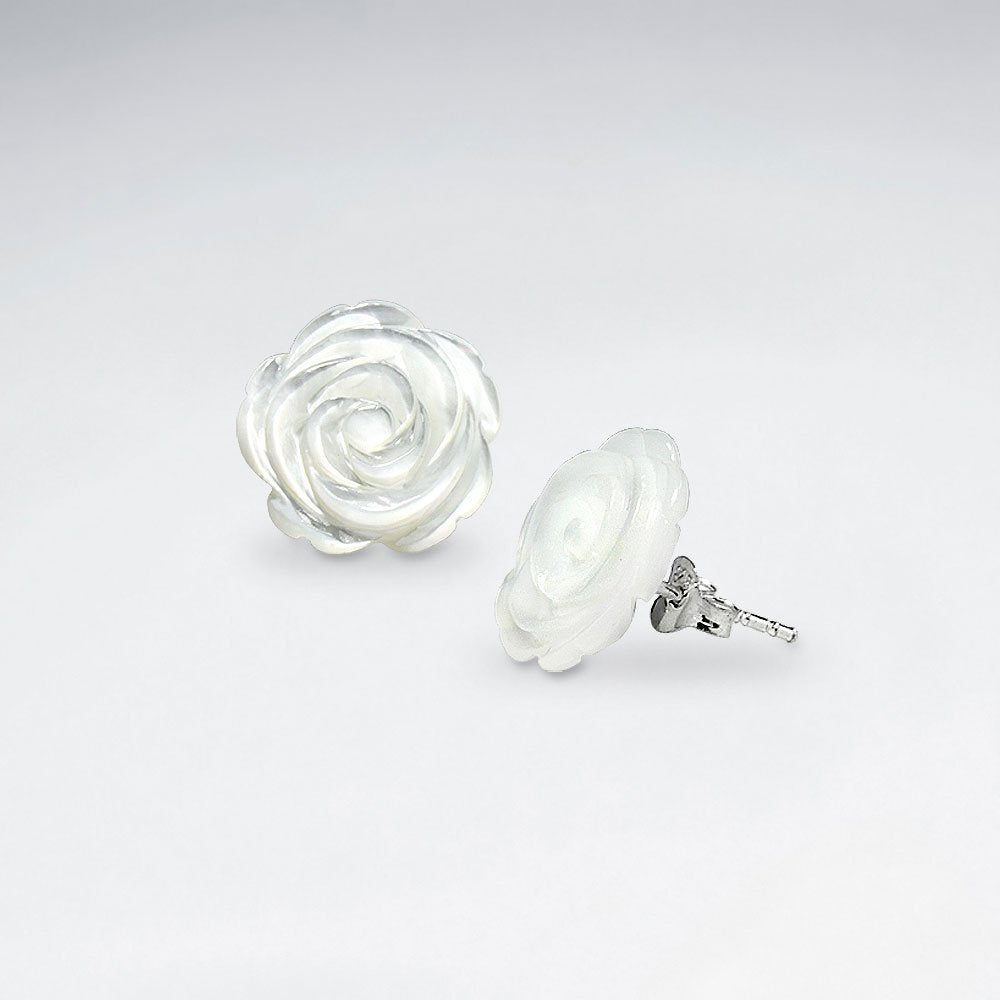 White Rose Shell Stud Earring