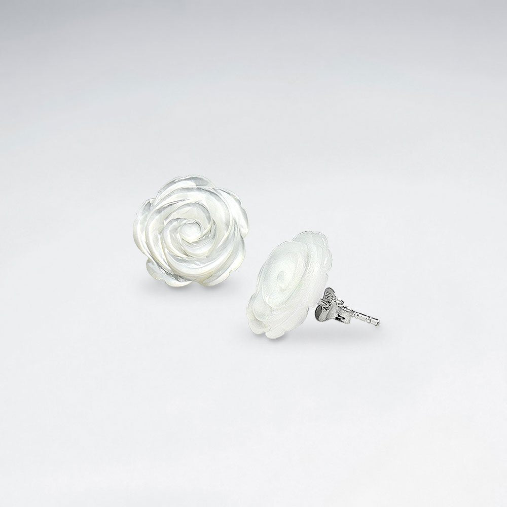 White Rose Shell Stud Earring