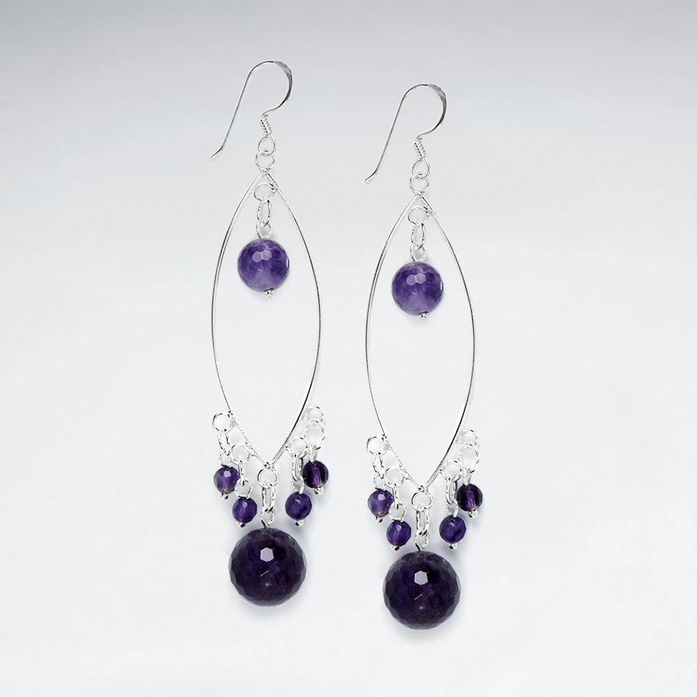 Marquise Silver Earring With Faceted Amethyst