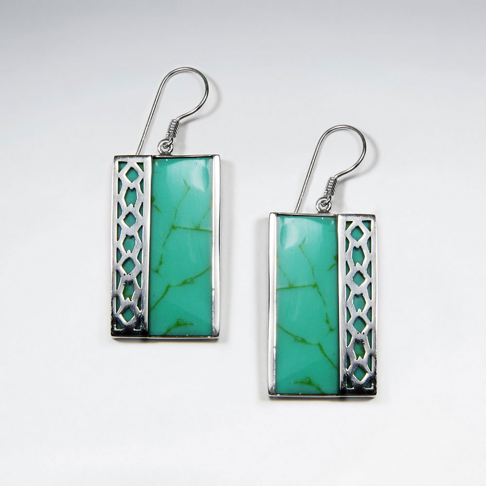 Rectangle Green Turquoise Silver Earring
