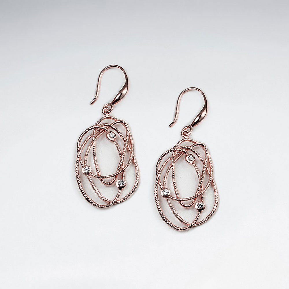 Interlooped 18 K Flash Pink Gold Plating Dangle Earrings With CZ