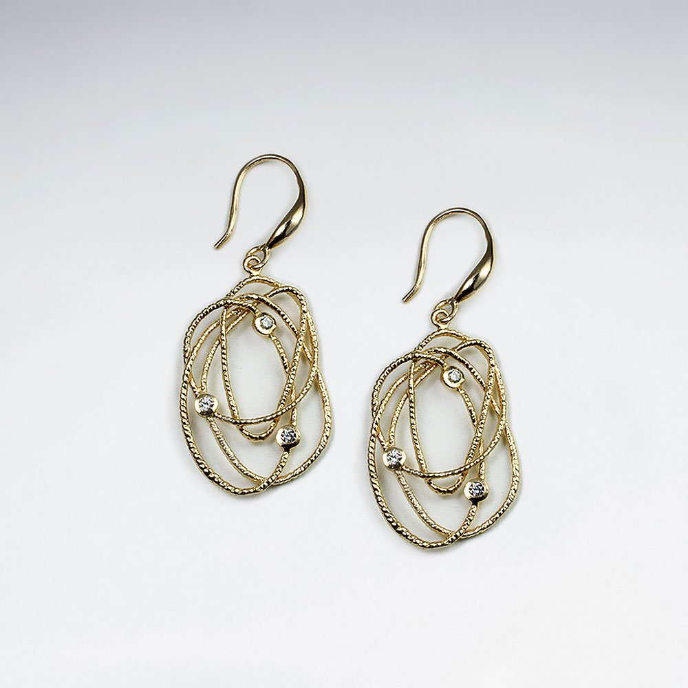 Interlooped 18 K Flash Pink Gold Plating Dangle Earrings With CZ