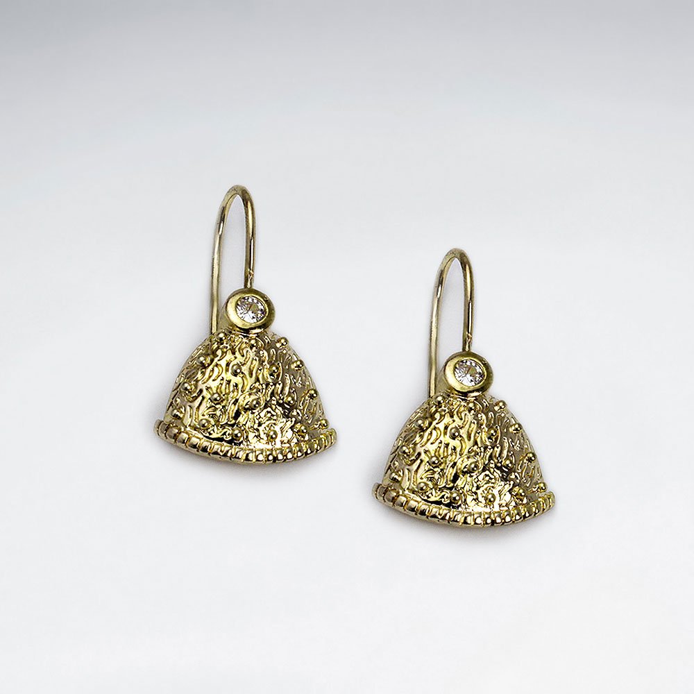 18 K Flash Pink Gold Plating Fashionable Fan Design Dangle Earrings With CZ