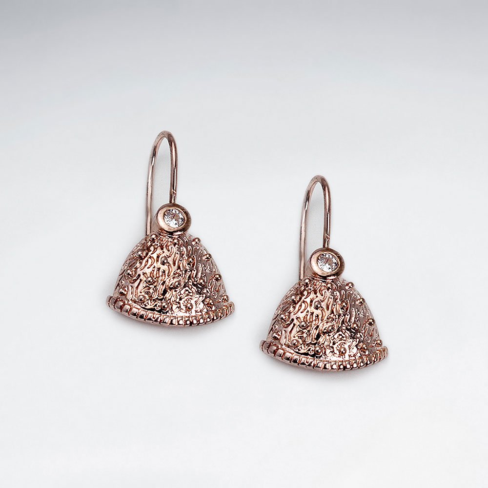18 K Flash Pink Gold Plating Fashionable Fan Design Dangle Earrings With CZ