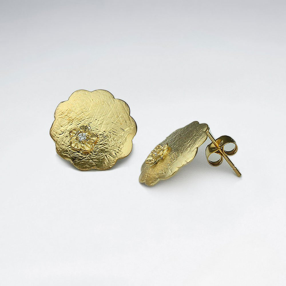 Large Stuff Circle Scalloped Earings With CZ