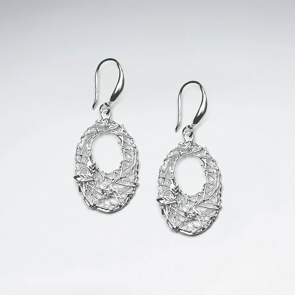 Open Oval Drop Earrings in Silver With CZ