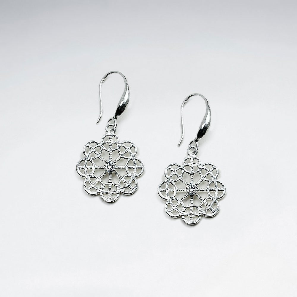 Delicate Filigree Snowflake Drop Earring With CZ