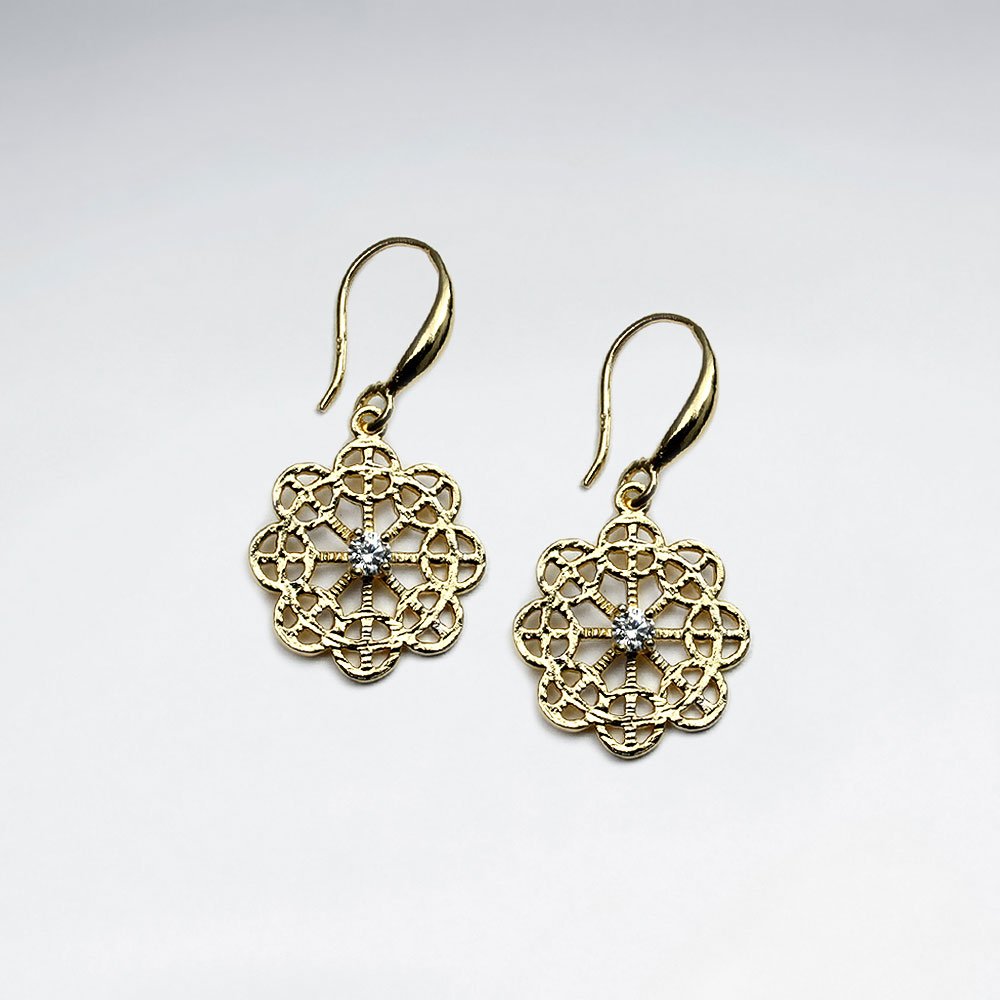 Delicate Filigree Snowflake Drop Earring With CZ