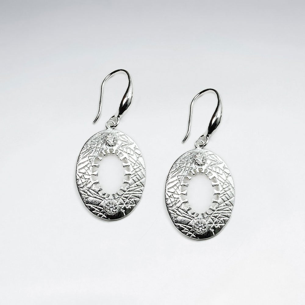 18 K Gold Plating Open Oval Drop Earrings With Shepherds Hook and CZ