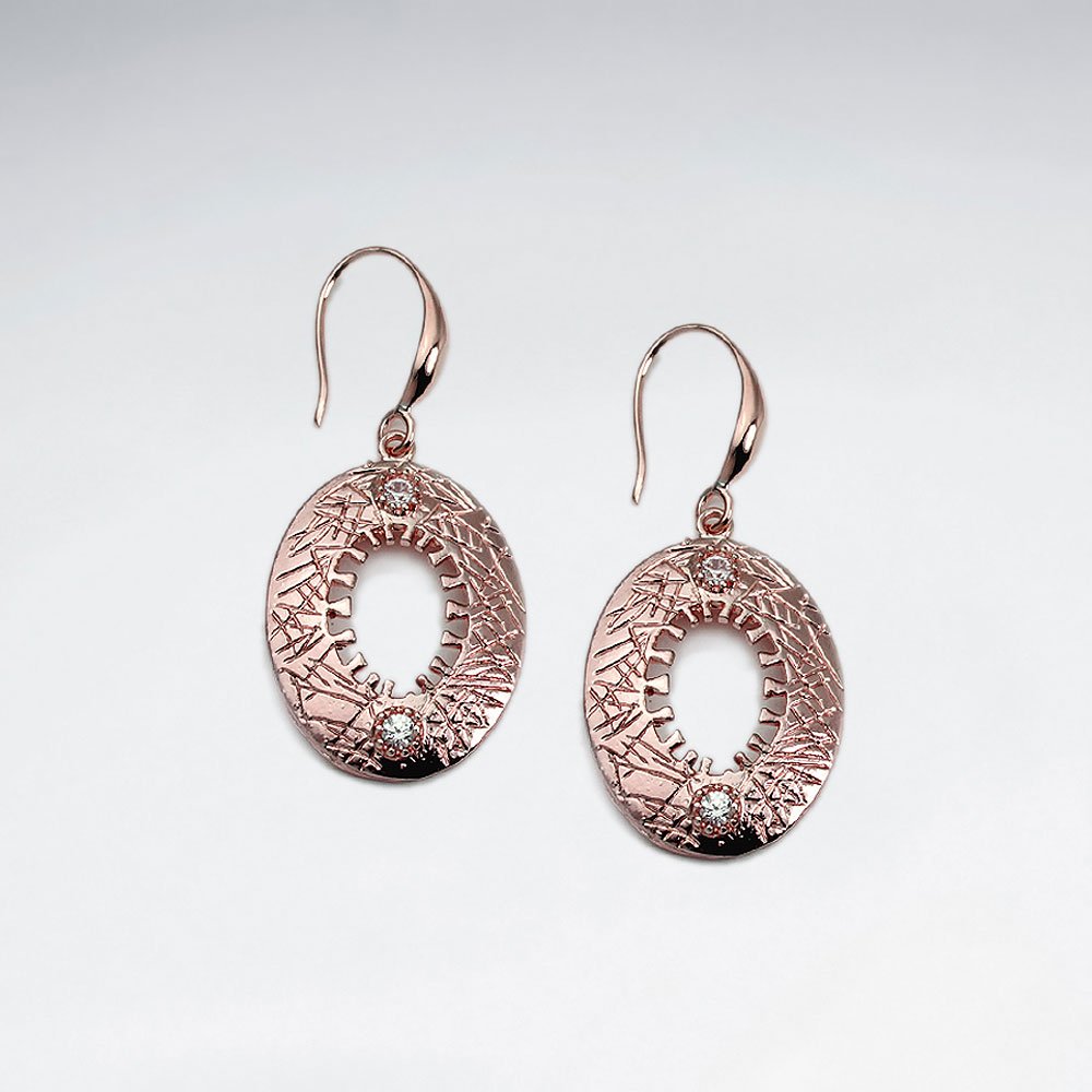 18 K Gold Plating Open Oval Drop Earrings With Shepherds Hook and CZ