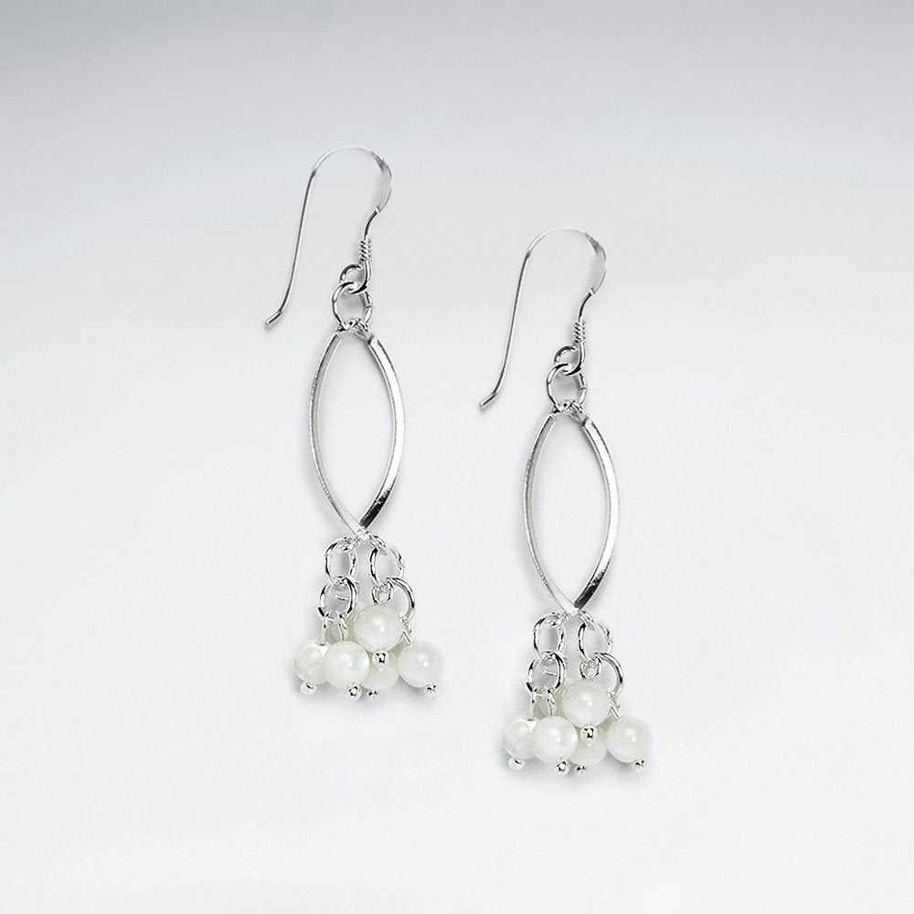 Oval Open Design Earrings With Dangle Red Glass Bead Cluster