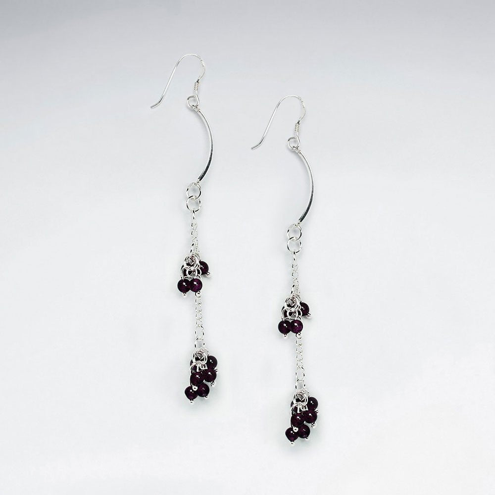 Red Glass Bead Cascade Earring With Silver Tube