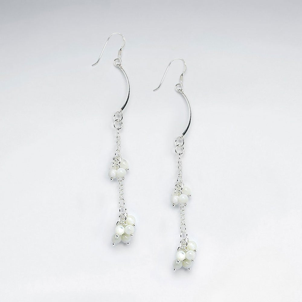 Red Glass Bead Cascade Earring With Silver Tube