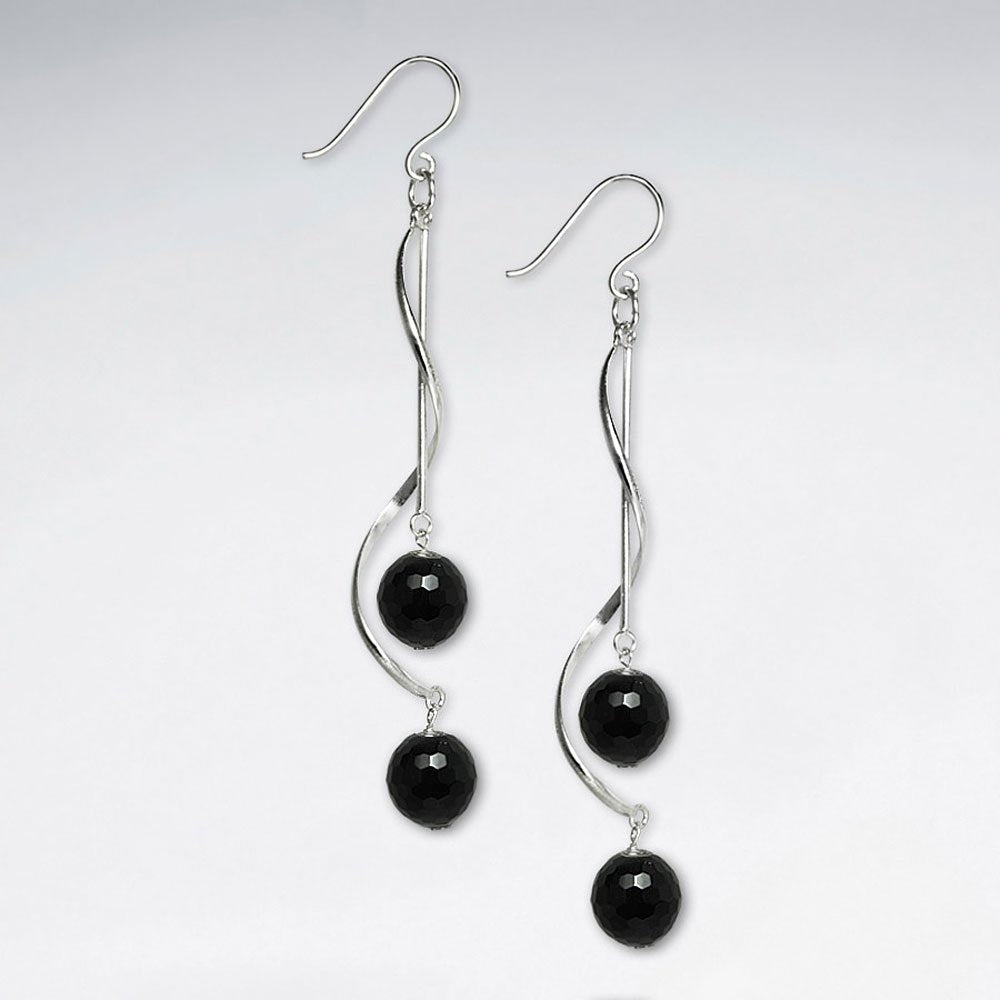 Twisted Silver Earring With Double Faceted Blue Agate