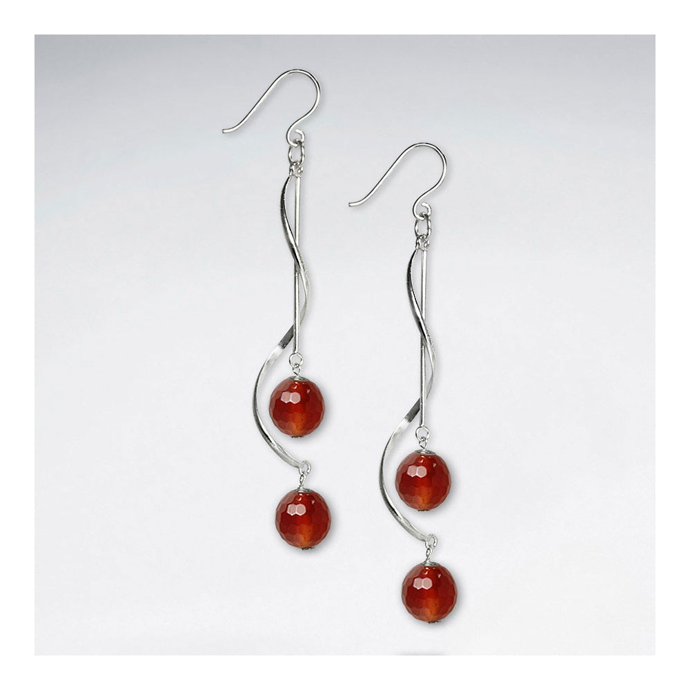 Twisted Silver Earring With Double Faceted Blue Agate