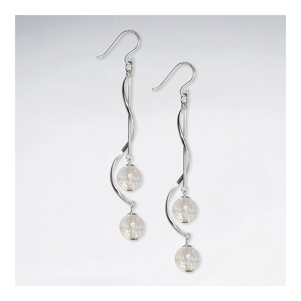 Twisted Silver Earring With Double Faceted Blue Agate
