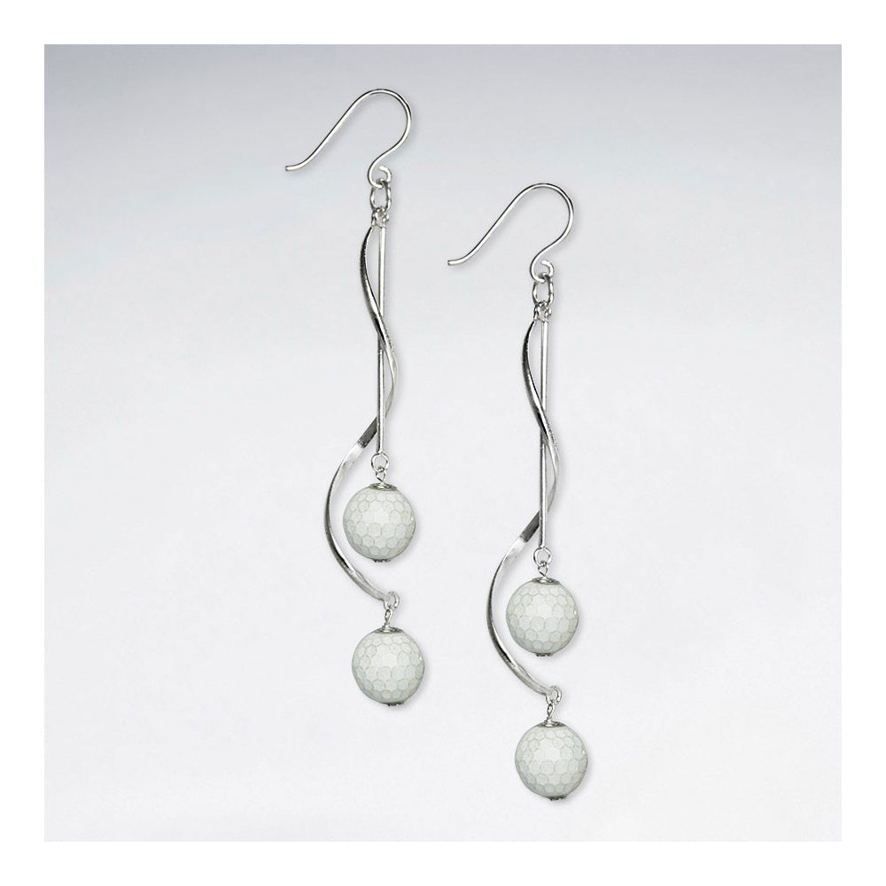 Twisted Silver Earring With Double Faceted Blue Agate