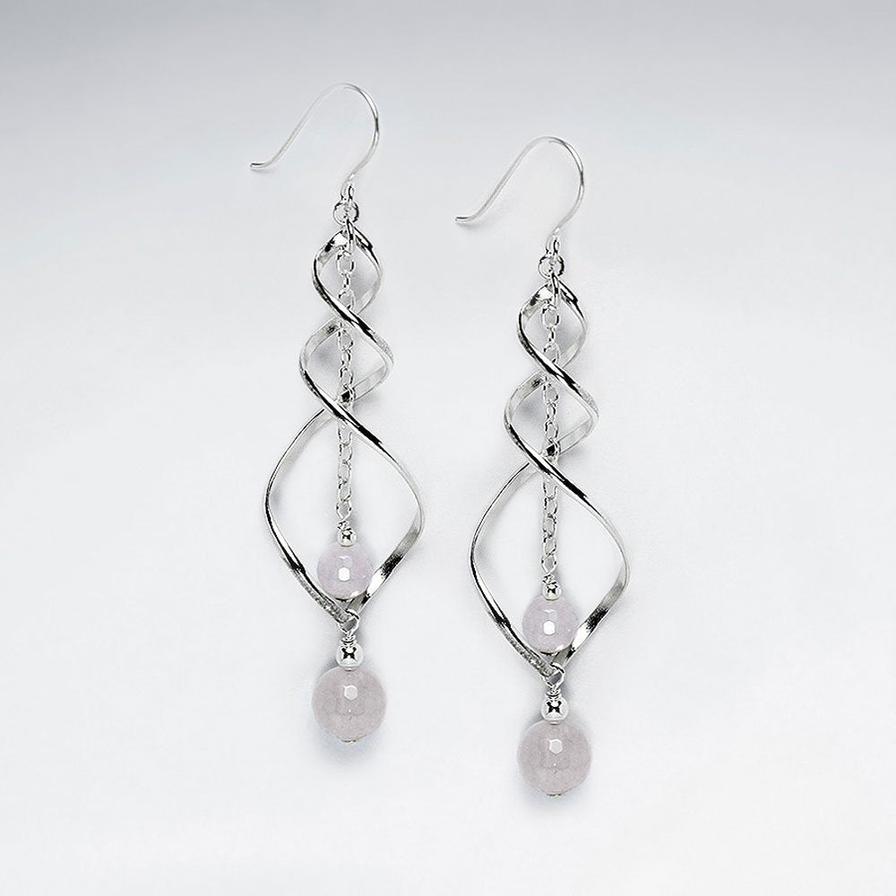 Intertwined Silver Earring with Double Round Faceted Carnelian