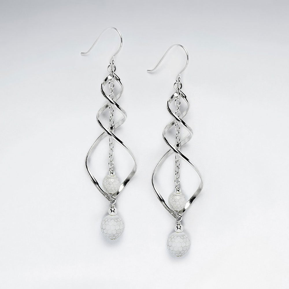 Intertwined Silver Earring with Double Round Faceted Carnelian