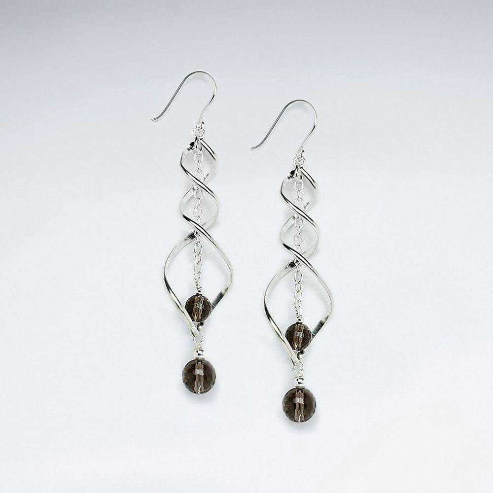 Intertwined Silver Earring with Double Round Faceted Carnelian