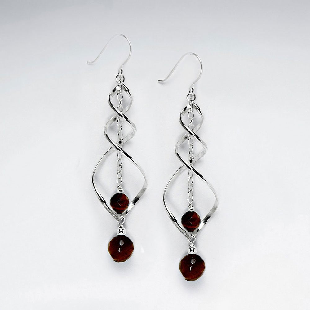 Intertwined Silver Earring with Double Round Faceted Carnelian