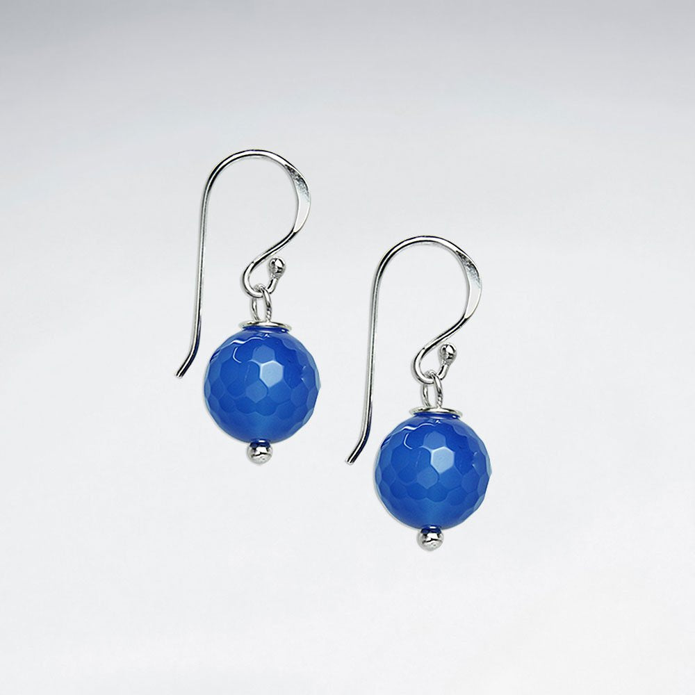 10 mm Round Faceted Amethyst Dangling Silver Earring