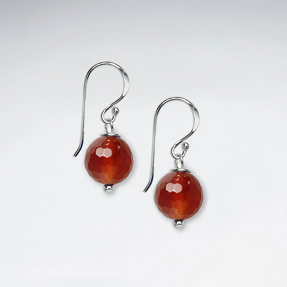 10 mm Round Faceted Amethyst Dangling Silver Earring