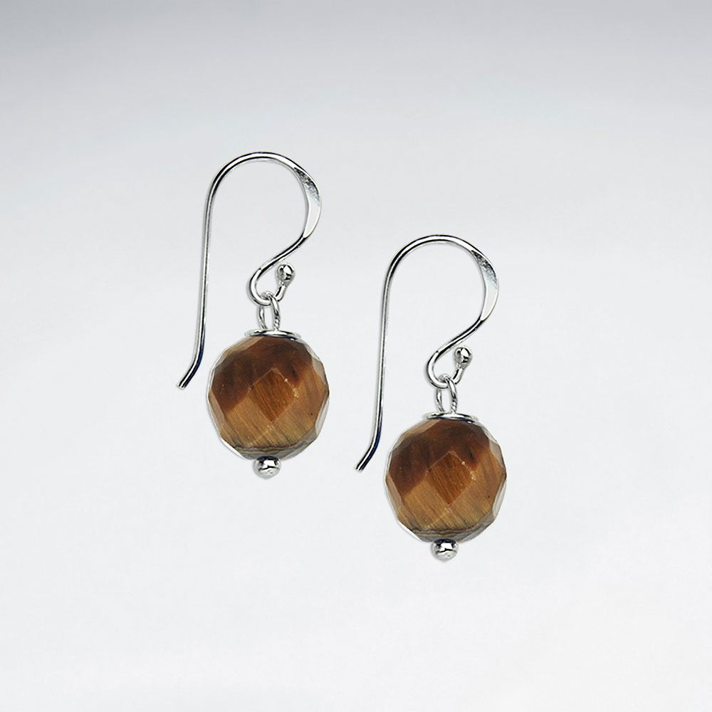 10 mm Round Faceted Amethyst Dangling Silver Earring