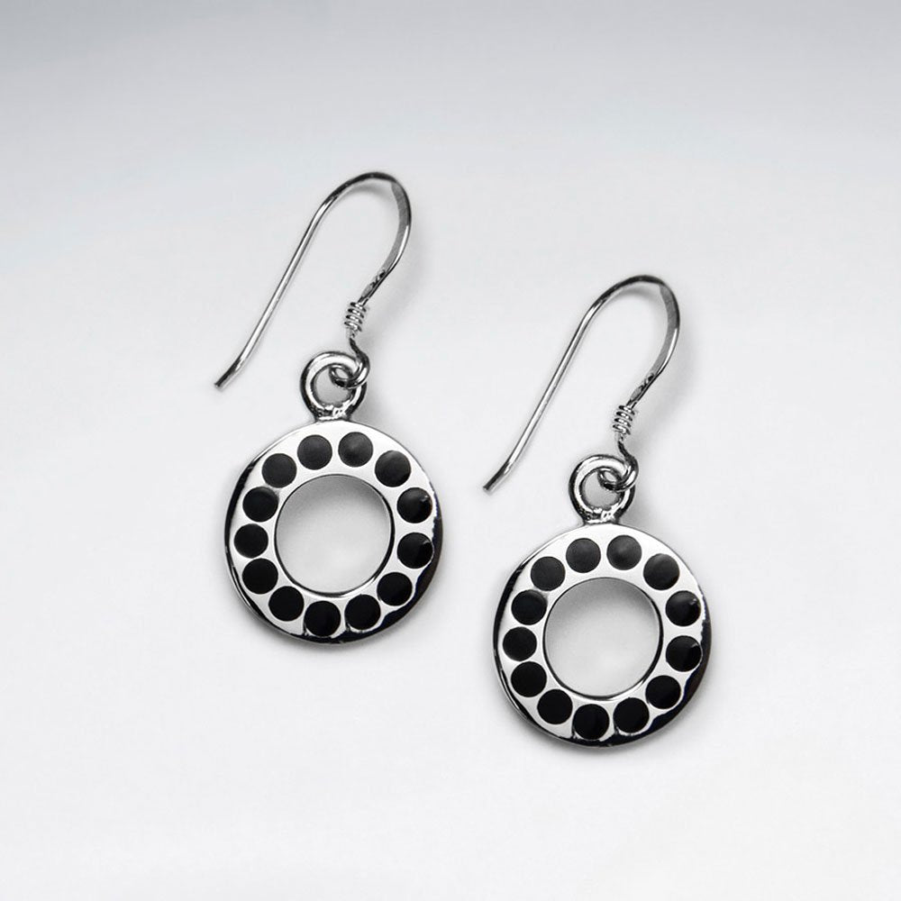 Open Circle Silver Earring With Black Stone Dot