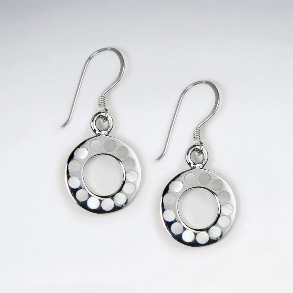 Open Circle Silver Earring With Black Stone Dot