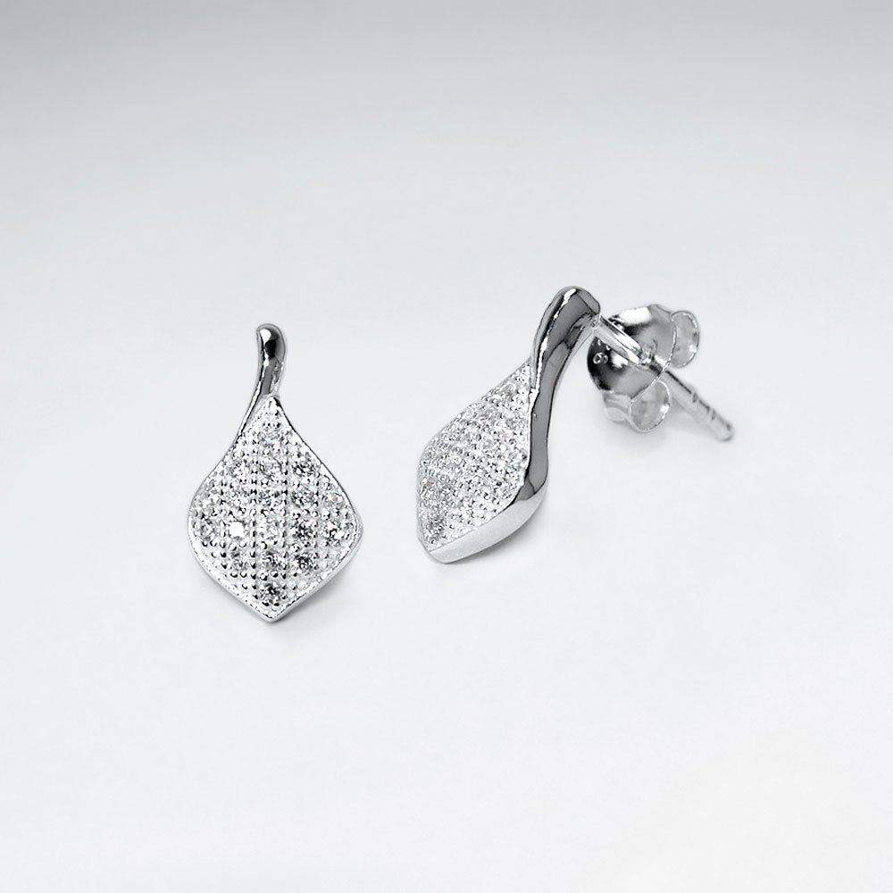 Diamond Shaped Sterling Silver Cubic Zirconia Drop Stud Earrings