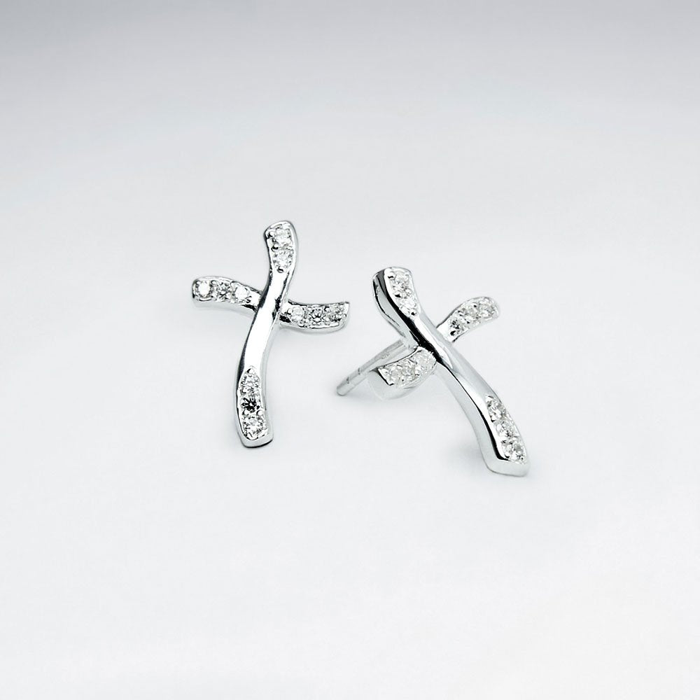 Cubic Zirconia and Silver Cross Earrings
