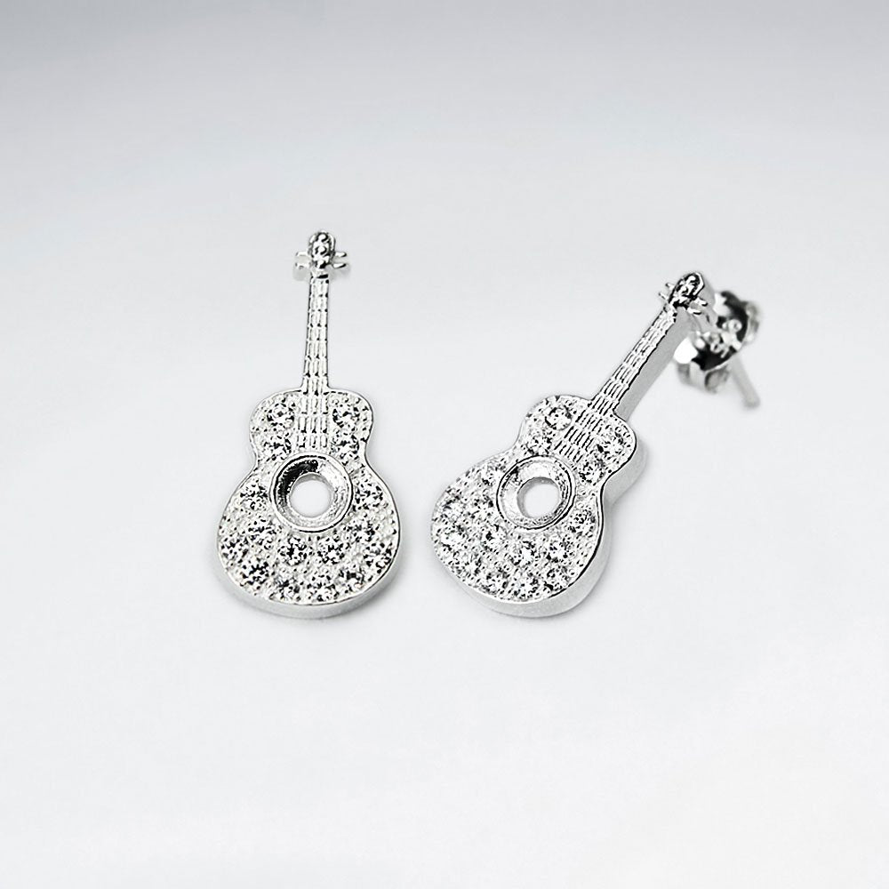 CZ Guitar Stud Silver Earring