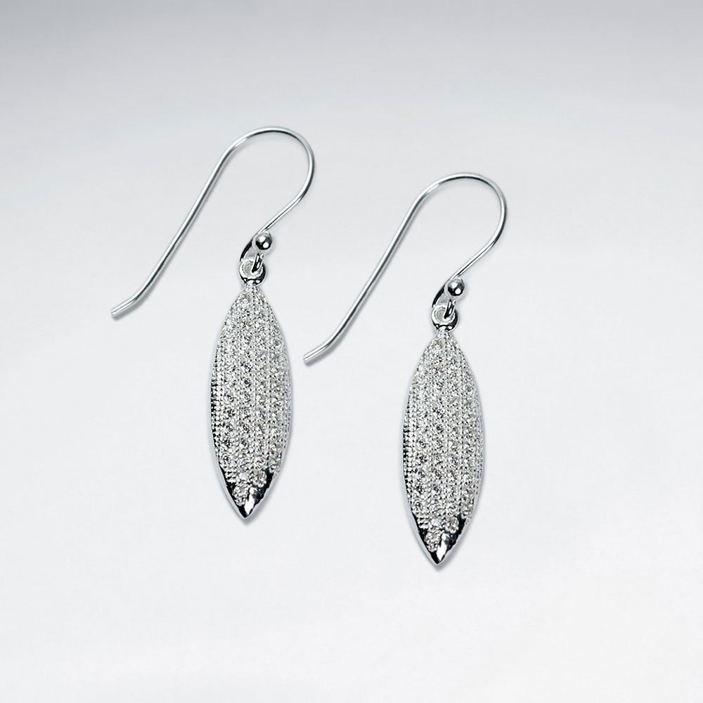Sterling Silver Cubic Zirconia Encrusted Marquise Dangle Hook Earrings