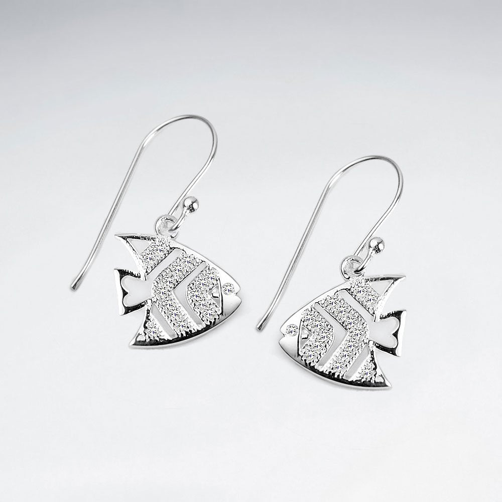 Sterling Silver Textured Fish Dangle Earrings